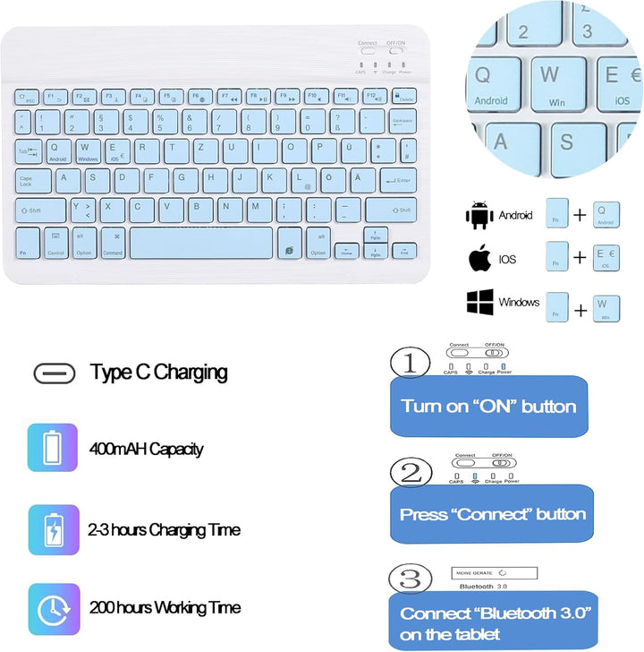 Tastatur mit Hülle für Samsung Galaxy Tab S 10 Lite & S10 FE & S9 FE, TPU Rückseite Hülle mit Magnet