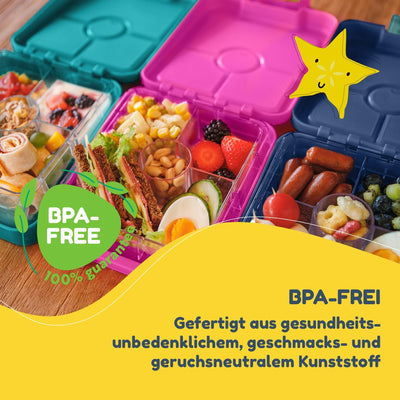 schmatzfatz Easy Brotdose für Kinder mit Fächern, Bunte Kinder Brotdose, Brotdose Unterteilt & Ausla