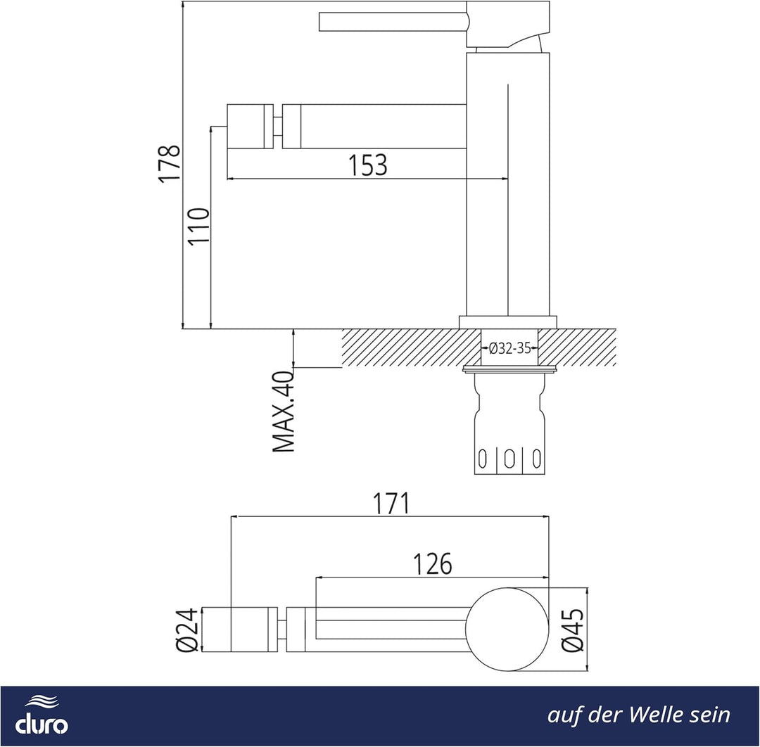 DURO Armatur Acero, für das Bidet, aus Gebürstetem Edelstahl, Wassersparend, Einhebel-Einloch-Wandba