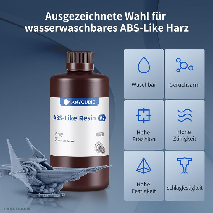 Wasser Waschbares ABS-Like Resin V2, ANYCUBIC 3D Drucker Resin Geruchsarm, Hohe Härte und Haltbarkei