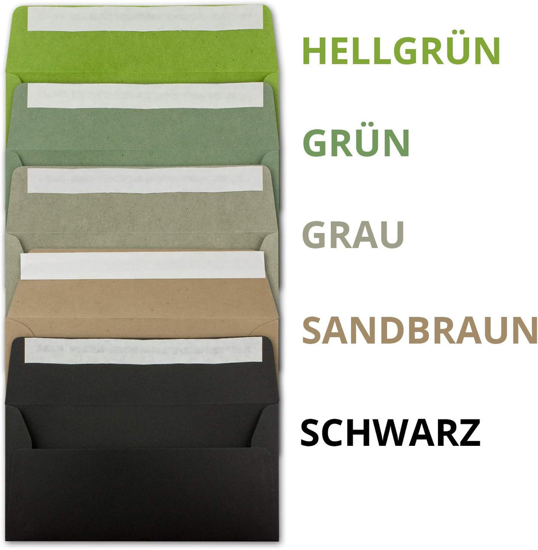 50x Brief-Umschläge Farbenmix-Paket DIN Lang - 110 x 220 mm (11 x 22 cm) - Vintage Kraftpapier Natur
