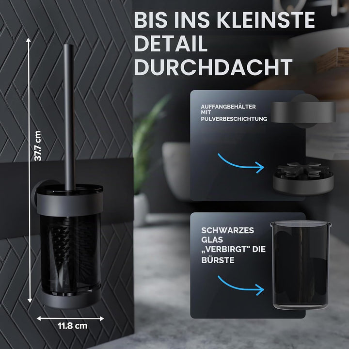 ovimar Toilettenbürste Finnkona | schwarz | Wandmontage mit Bohren | Silikon Klobürste | Belüftungsf