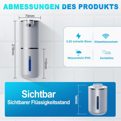 Seifenspender Automatisch,380ml Elektrischer Wandmontage Berührungsloser Automatische Seifenspender,