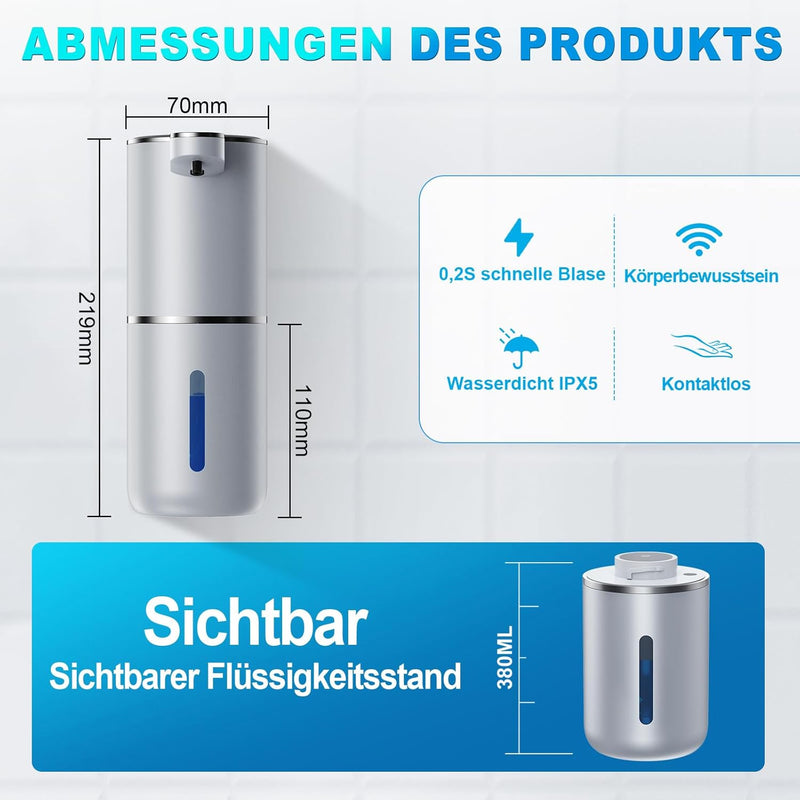 Seifenspender Automatisch,380ml Elektrischer Wandmontage Berührungsloser Automatische Seifenspender,