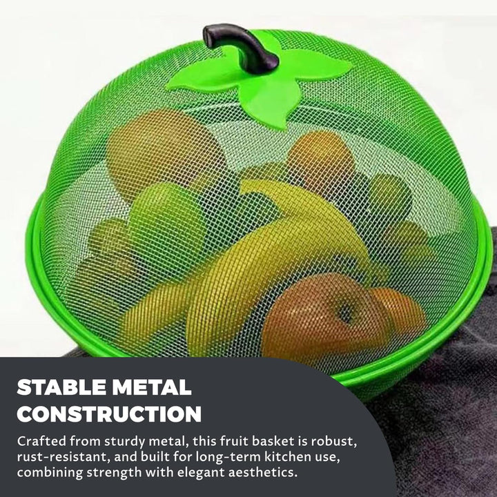 2 Stück Netz-Obstkorb mit Deckel, 27, 9 cm grosse Metall-Obstschale mit niedlichem Griff und erhöhte