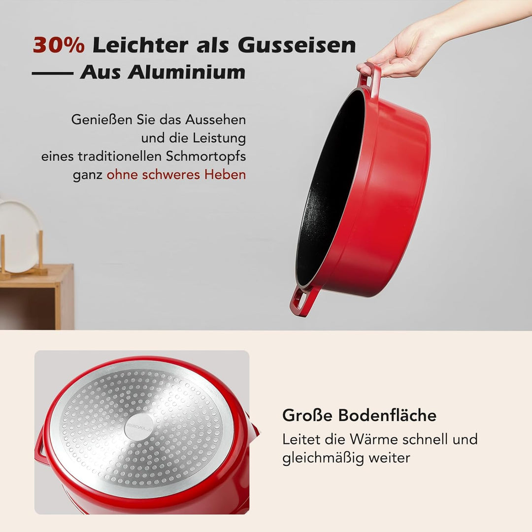 Bräter Oval mit Deckel gross Schmortopf Induktion 31 cm 6,3 L Brot Backen Dutch Oven Stil, leichter