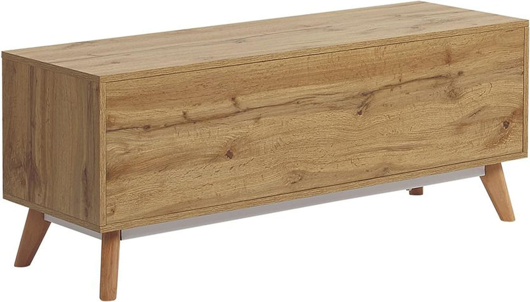 Multifunktionales TV-Möbel weiss/hellerHolzfarbton MDF Beine aus Holz Florida