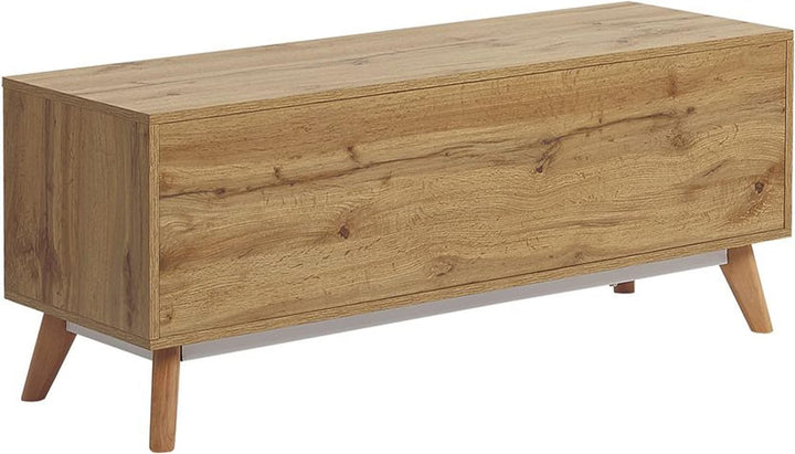 Multifunktionales TV-Möbel weiss/hellerHolzfarbton MDF Beine aus Holz Florida