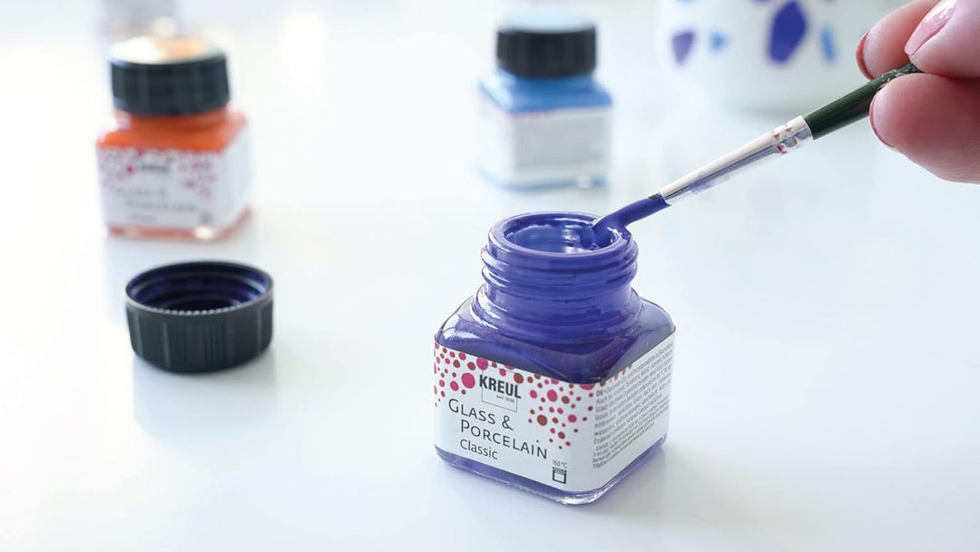 KREUL 16604 - Glass & Porcelain Classic Set Color Living, 6 x 20 ml Farbe und ein Pinsel, fröhliche