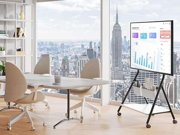 FITUEYES Design Mobiler TV Ständer Rollbar, TV Stand für 55 60 65 70 75 78 Zoll TV bis 45kg, Höhenve