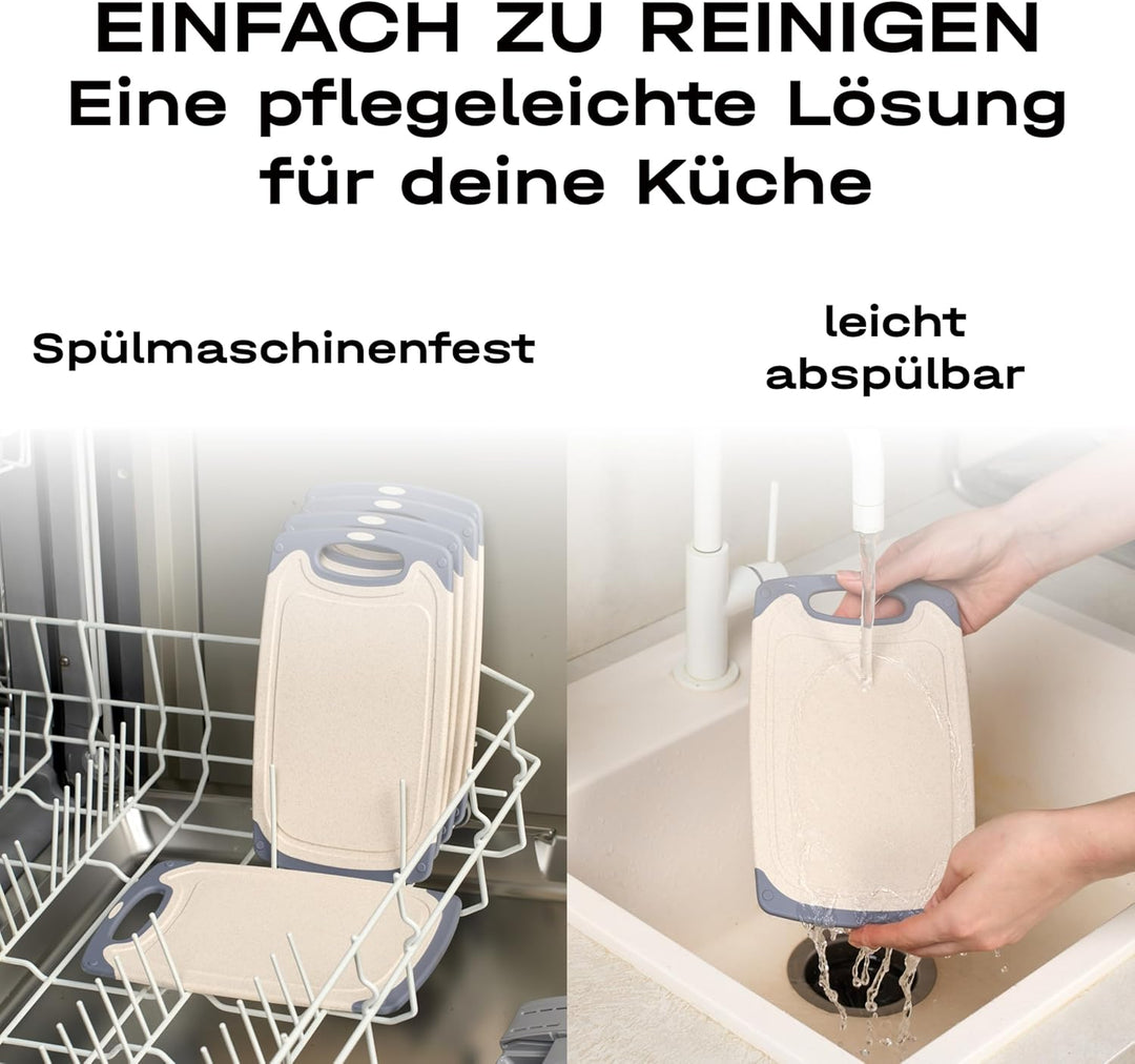 6 kleine Frühstücksbrettchen, 24x14cm, Kunststoff, Bretter, Brotzeitbrett, Schneidebrett Set, creme