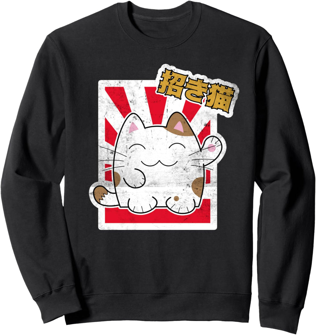 Kawaii Maneki-Neko Anime-Katze Japanische Glückskatze Feng Shui Sweatshirt