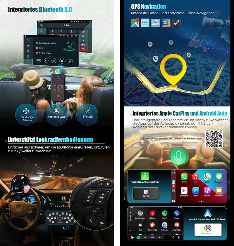 Erisin Android 10.0 Autoradio mit Navi GPS DVD Player für VW Golf 5/6 Polo Passat Tiguan Touran Cadd