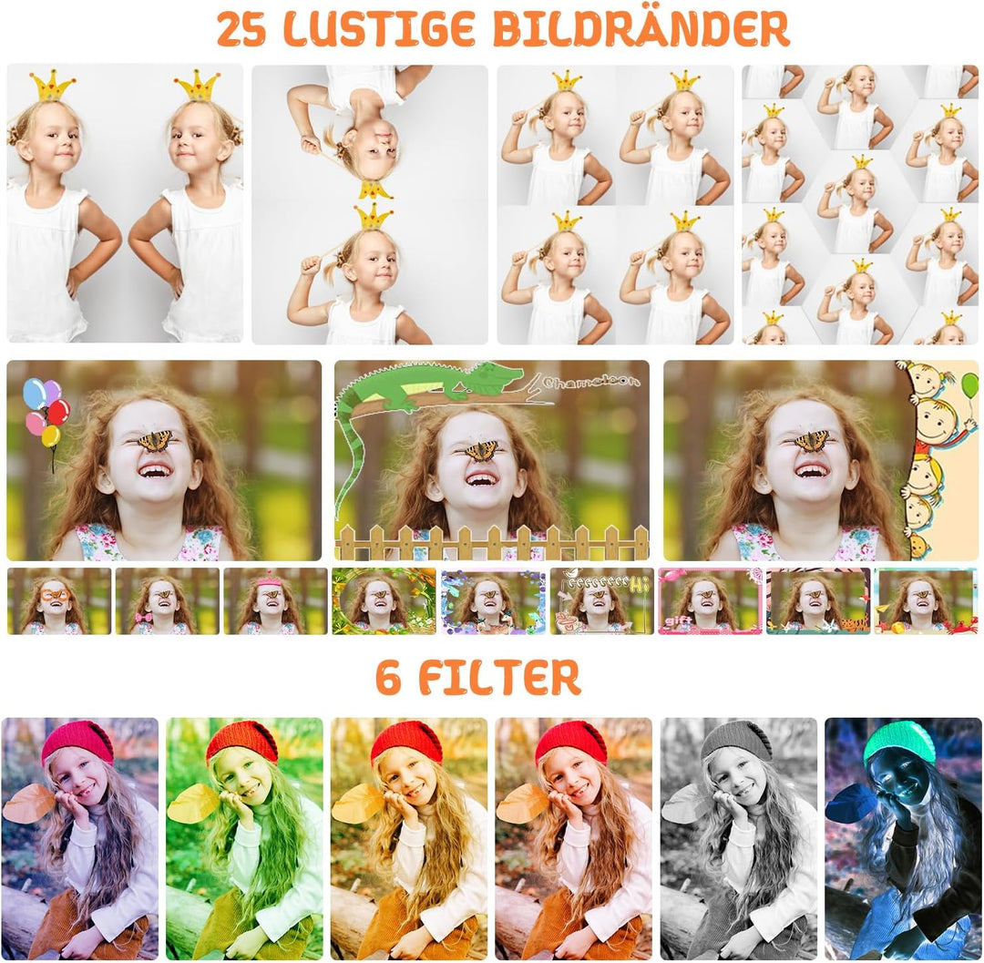 ARNSSIEN Digitalkamera für Kinder Kamera,2,4" IPS Kinderkamera mit 180°Flip | 1080P videokamera &amp; Se