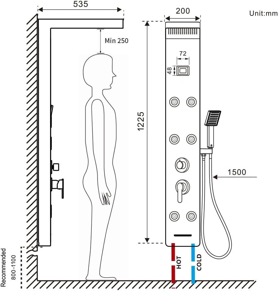 Auralum Duschpaneel Schwarz mit Armatur 4 Wasserausgabemodi, Duschsystem aus Rostfreiem Edelstahl mi