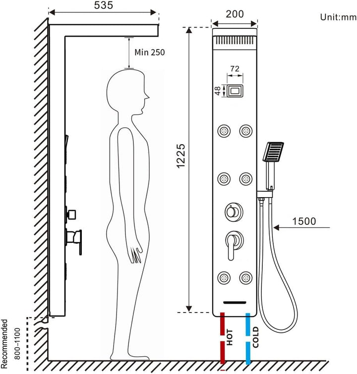 Auralum Duschpaneel Schwarz mit Armatur 4 Wasserausgabemodi, Duschsystem aus Rostfreiem Edelstahl mi