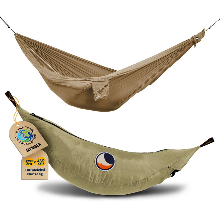 Ticket to the Moon Fallschirmhängematte King Size - Braun | Hängematte Outdoor mit 320 x 230 cm &amp; nu