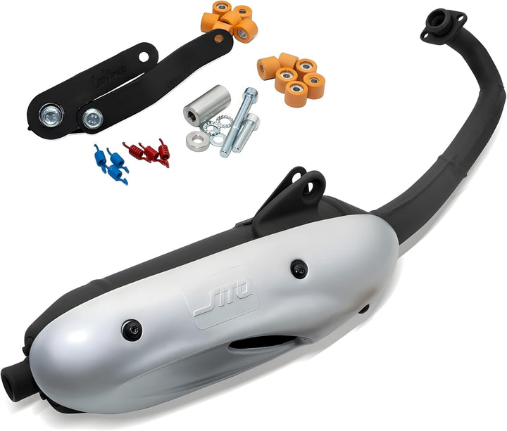 Auspuffanlage LeoVince Komplettanlage SITO, Stahl, mit Zulassung für Aprilia Scarabeo 50 Street/Derb