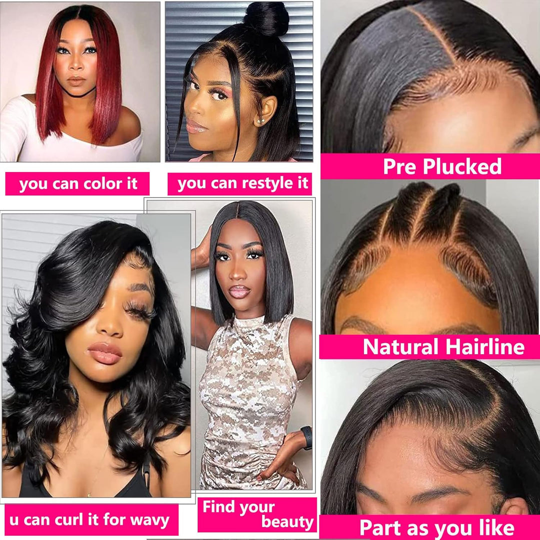 Huarisi 12 inch Short Straight Bob Wigs for Black Women 13x4 Lace Frontal Wig Human Hair Natural Hai