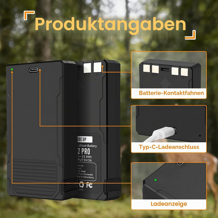 2er Pack ANTIEE LIT-22 Pro Wiederaufladbare Batterien - Ersatzakku für SPYPOINT Trail-Kamera Flex-M/