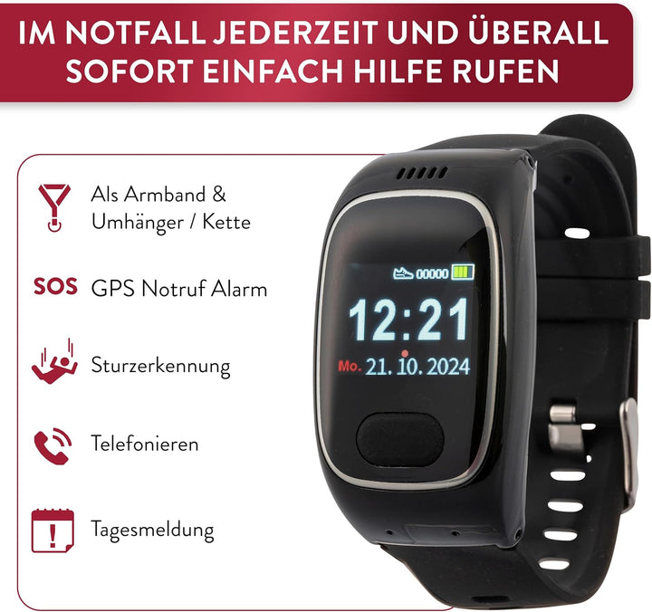 tellimed Solino PRO 4G GPS Senioren Notruf Uhr mit Telefonfunktion, SIM Slot & ohne ABO - Einfache B