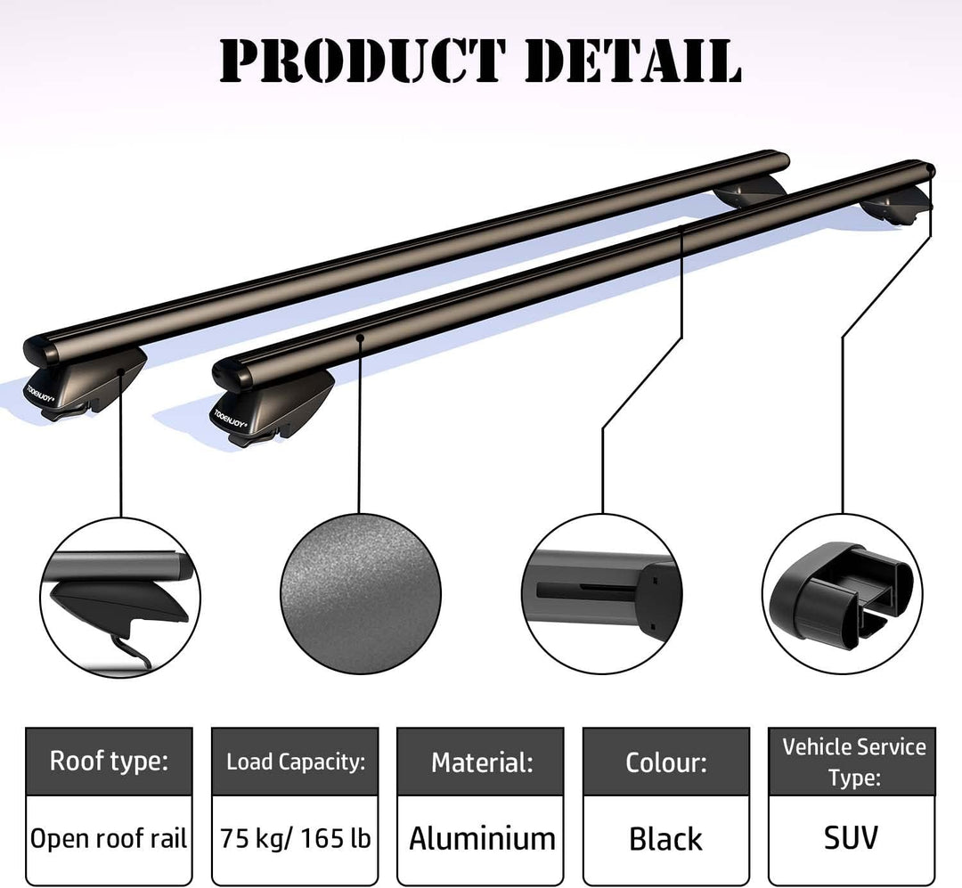COWVIE Dachträger-Querstangen, verstellbar, Aluminium, 1 Paar 138 cm Black, 138 cm Black
