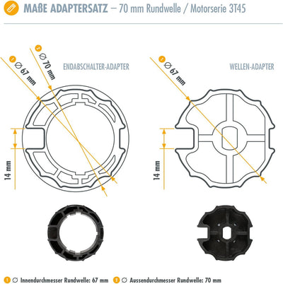 3T-MOTORS Markisenmotor 40 Nm inkl. Adapter 70 mm rund, Markisenantrieb elektrisch, Markise, Motor f