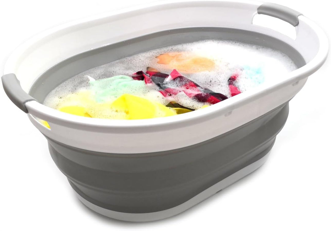 SAMMART 39L Collapsible Plastic Laundry Basket - Oval Tub/Basket - Foldable Storage Container/Organi