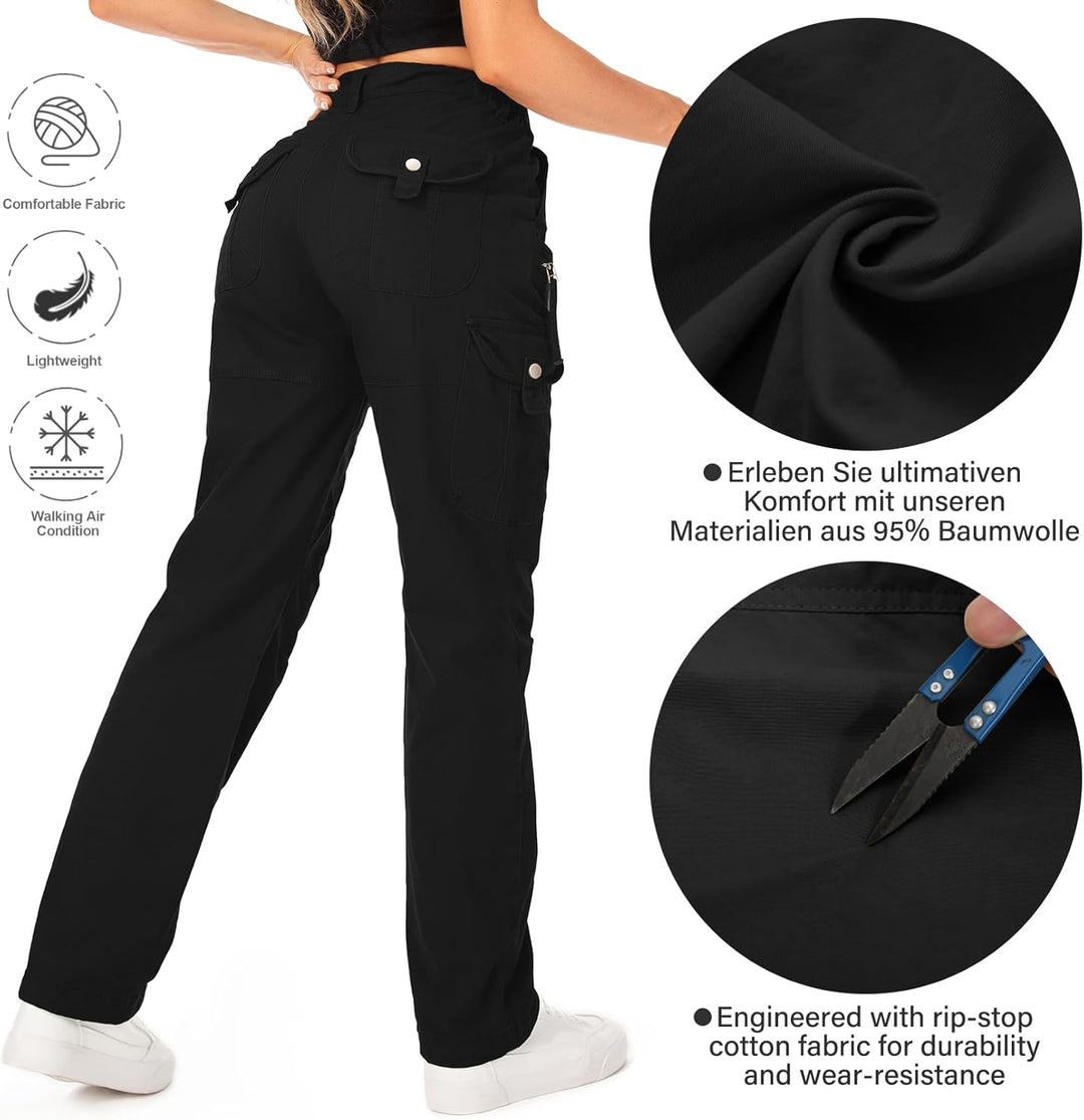 yeyity Cargohose Damen Hosen Multi Taschen Wanderhose Outdoorhose Baumwolle Arbeitshose Jogginghose