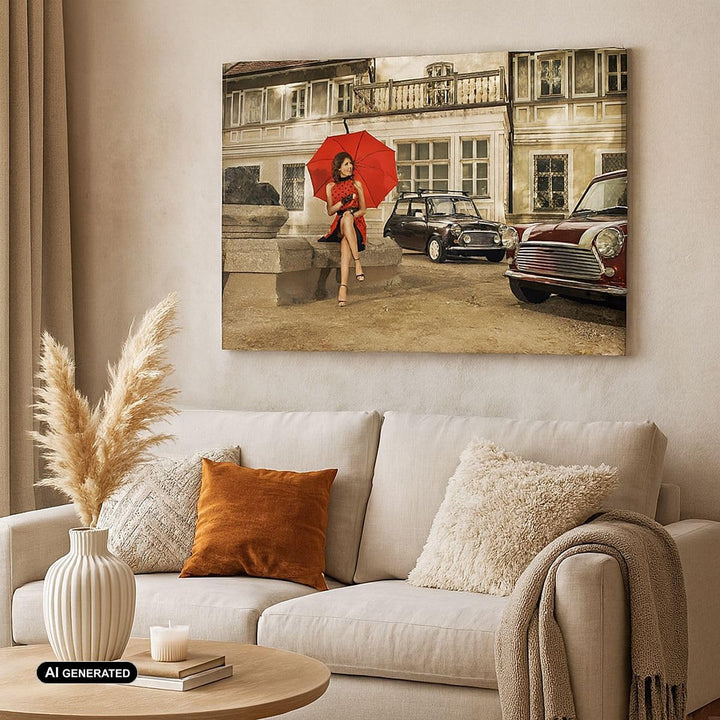 Bilder auf Leinwand Attraktiv Frau Spaziergang Regenschirm Leinwandbild 70x50cm Wandbilder Dekoratio