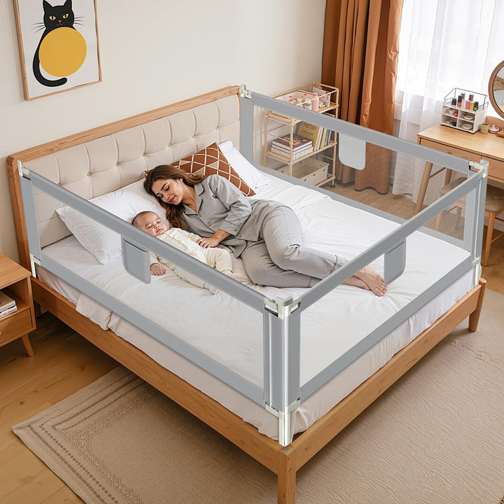 Ikodm Bettgitter für Kinder 2X 180cm und 1x 150cm, Bettschutzgitter Höhenverstellbar von 64-96cm, Ra