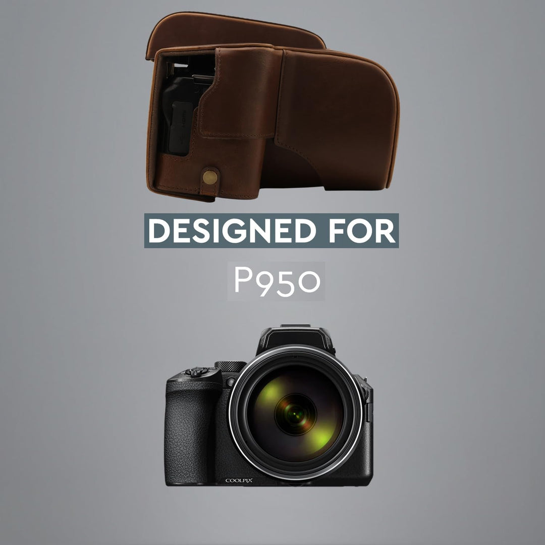 MegaGear Schutzhülle aus Kunstleder kompatibel mit Nikon Coolpix P950 - Dunkelbraun, MG1879, Dunkelb