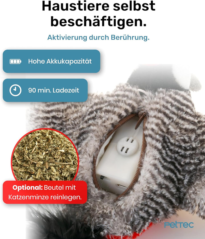 PetTec - Plush Toy Specht Katzenspielzeug interaktiv zur Selbstbeschäftigung - Plüschtier Katze bewe