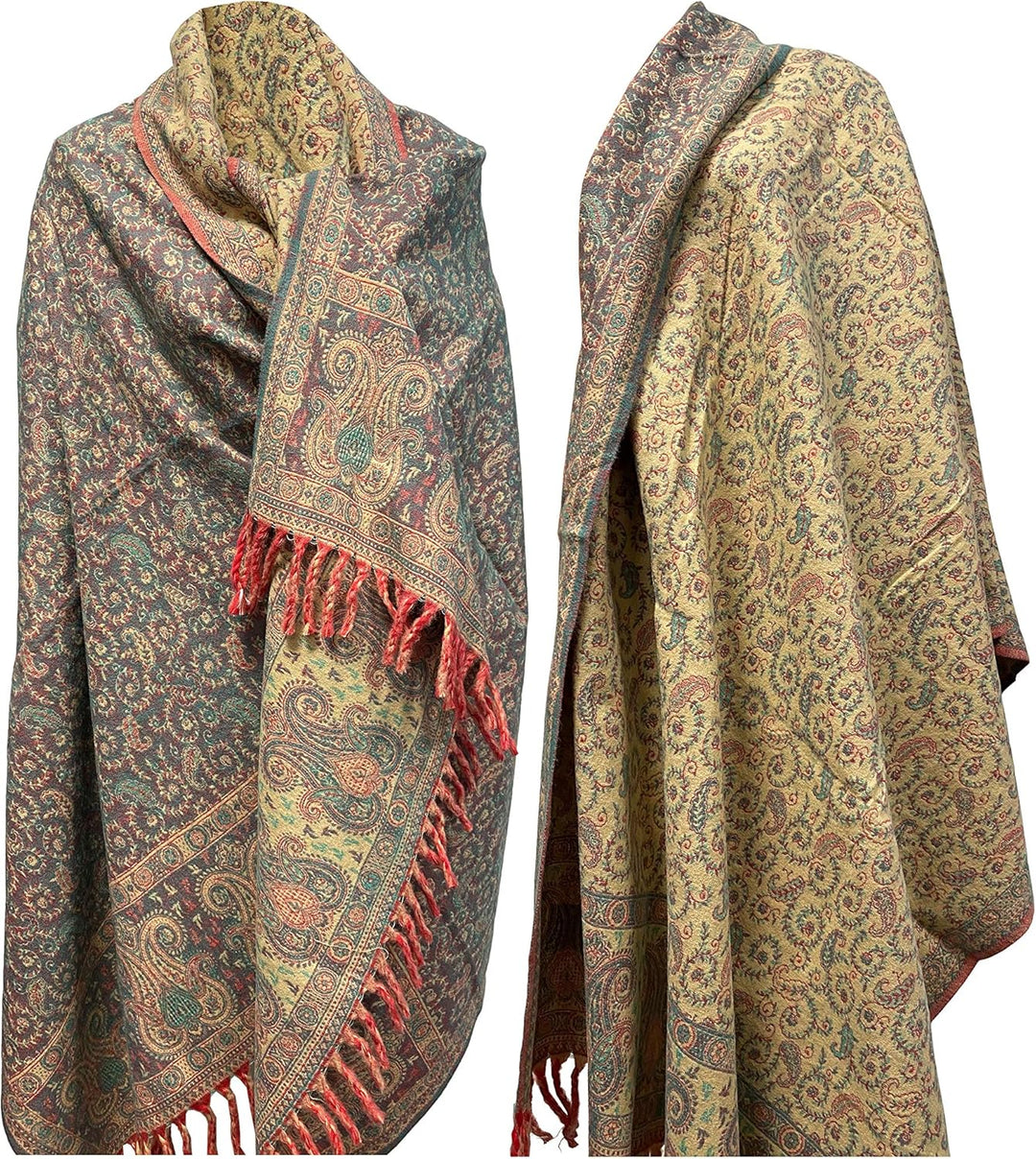 Winterschal aus reiner Yakwolle, hellviolett, beige, mit Blumenmuster, als Dekoration oder als Gesch