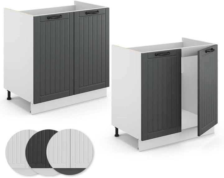 Vicco Spülenunterschrank Fame-Line, Anthrazit/Weiss, 80 cm ohne Arbeitsplatte Anthrazit Spülenunters