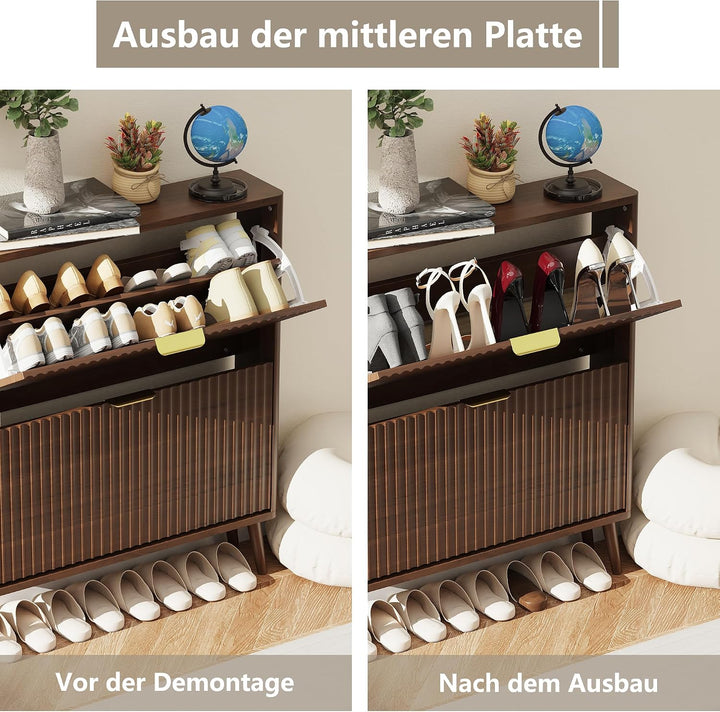 Schuhschrank, Schuhkipper mit 2 Klappen, Schuhregal Schmal, versteckte Schuhaufbewahrung, Schuhschra