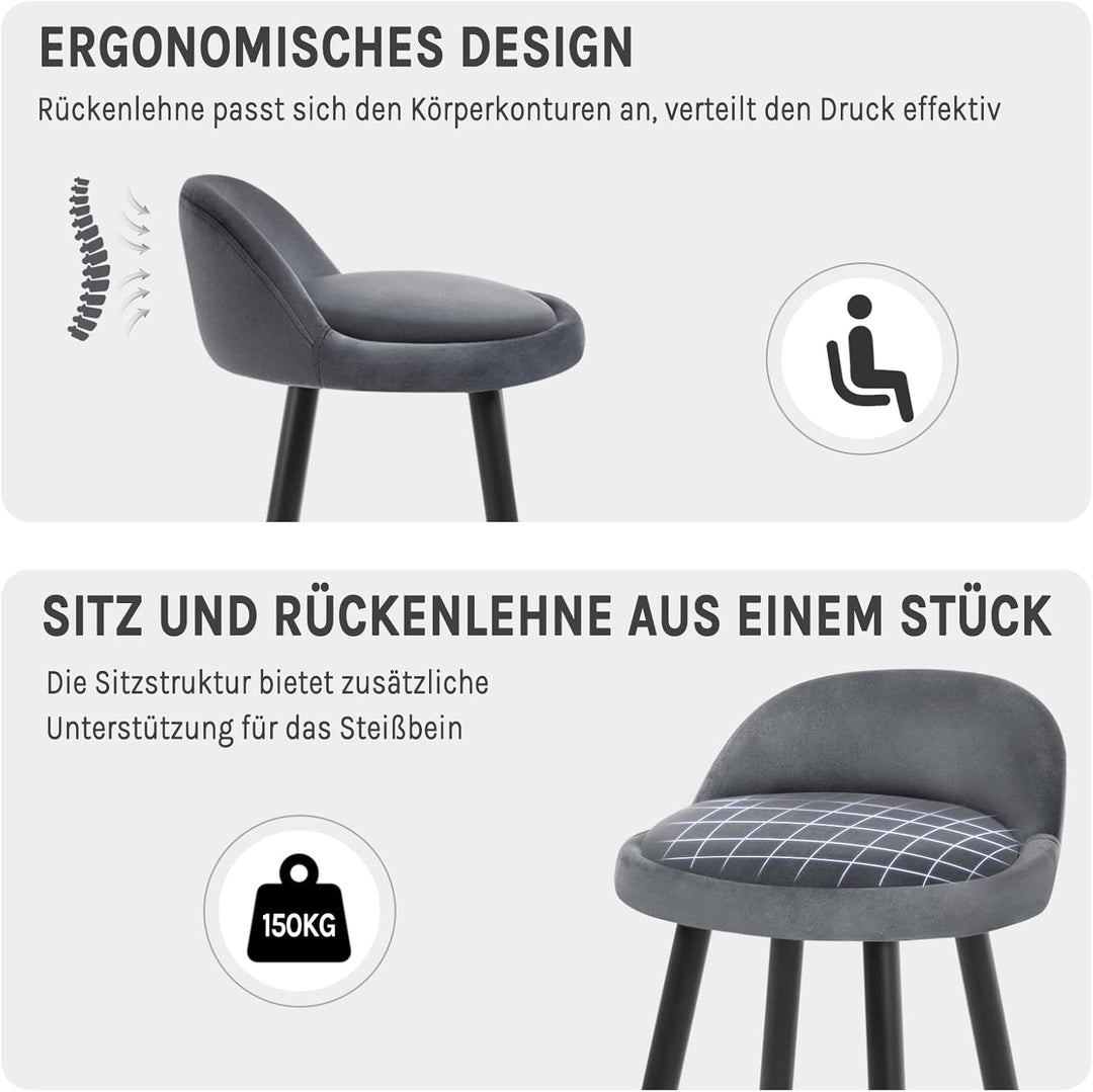 WOLTU Barhocker 2er Set, Barstuhl Küchenhocker, hoher Hocker mit Rückenlehne Fussstütze, aus Samt Me