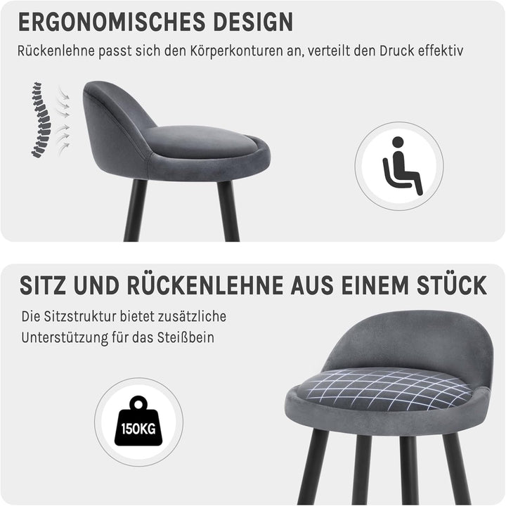 WOLTU Barhocker 2er Set, Barstuhl Küchenhocker, hoher Hocker mit Rückenlehne Fussstütze, aus Samt Me