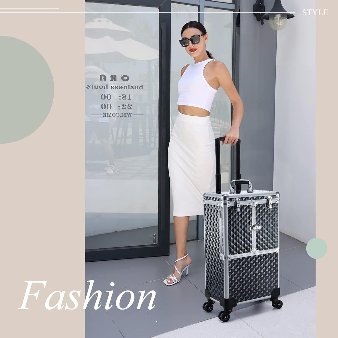 Kosmetik Trolley Friseurkoffer mit Schublade und Spiegel Kosmetikkoffer mit 4 Tabletts Make up Koffe