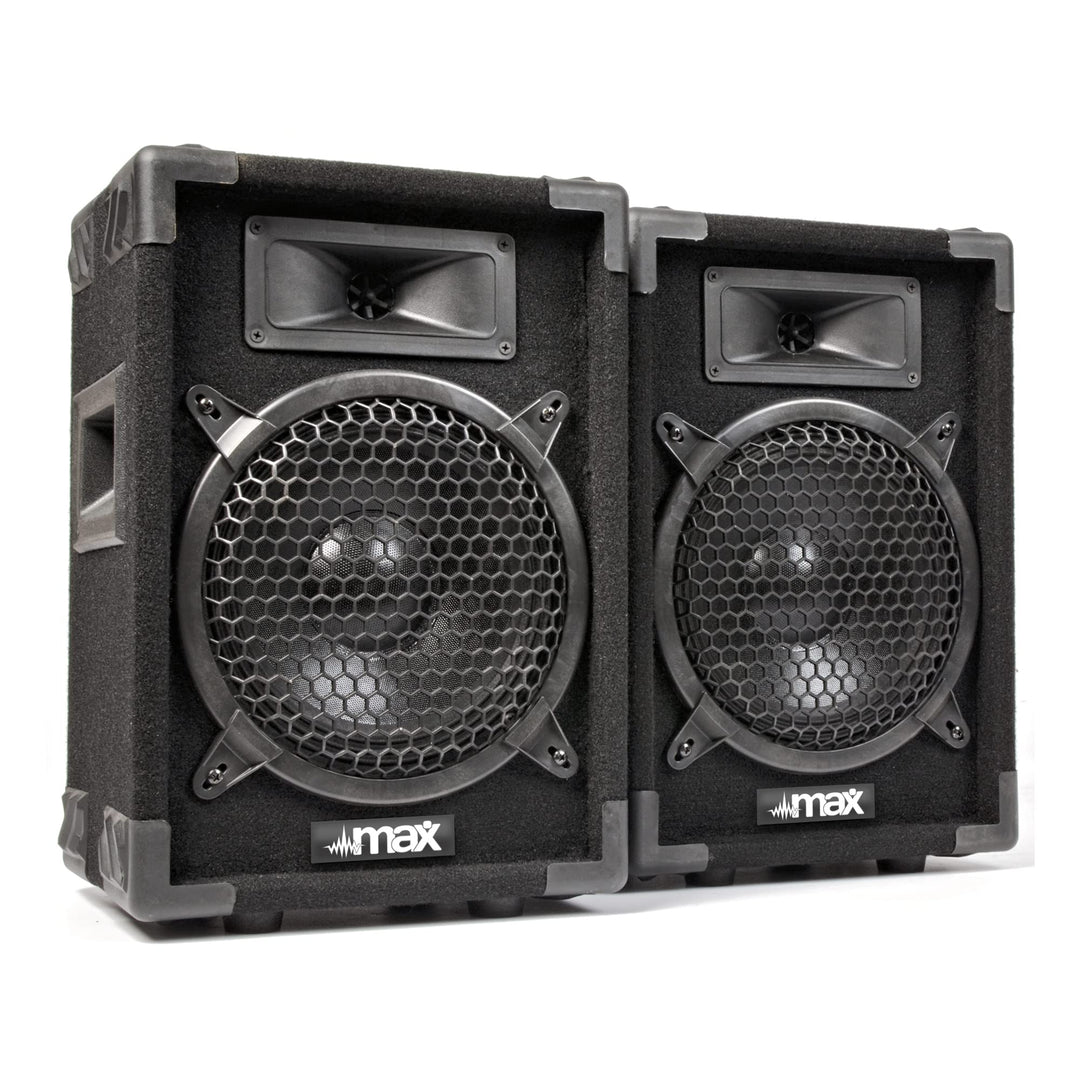 MAX MAX8 - Passives PA Lautsprecher Set, 400 Watt mit 8 Zoll Tieftöner, Partybox mit Griffe, Passive