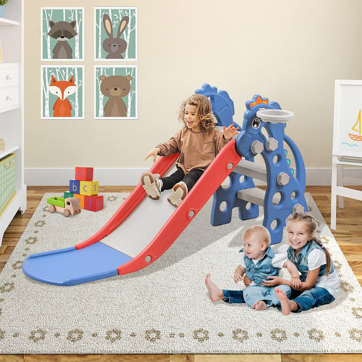 FIVMEN Rutsche Kinderrutsche 3-in-1 Set, Kinder Spielzeugrutsche Indoor Outdoor mit Basketballkorb,