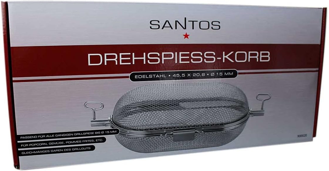 SANTOS XL Drehspiess-Korb für Drehspiesse (⌀ max 14mm) - Edelstahl Grillkorb - Grillzubehör - Kartof
