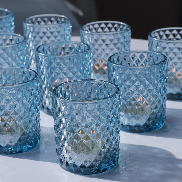 Vohocandle 12 Stück Blaue Teelichtgläser aus Glas für Hochzeit, Tischaufsatz, Teelichthalter Glas fü
