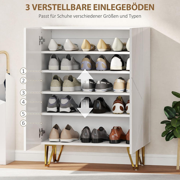 HOMCOM Schuhschrank mit 2 Türen 15-20 Paar Schuhe 72 x 31,5 x 95 cm Weiss | Schuhregal, Schuhaufbewa