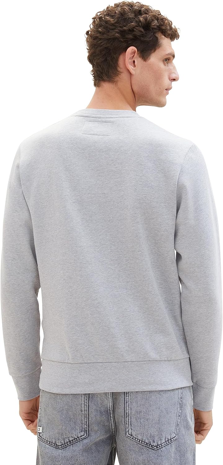 TOM TAILOR Herren Basic Crewneck Sweatshirt mit Logo-Print XXL 12035 - Grey Heather Melange, XXL 120