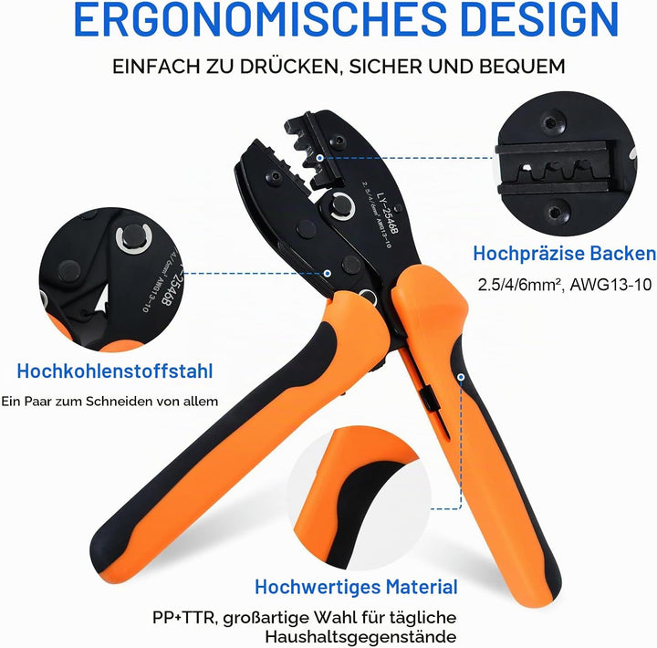 ECO-WORTHY Solar Stecker Crimpzange Set für 2,5/4/6mm² Solarpanel Solarkabel, 10 Paar Solarstecker +