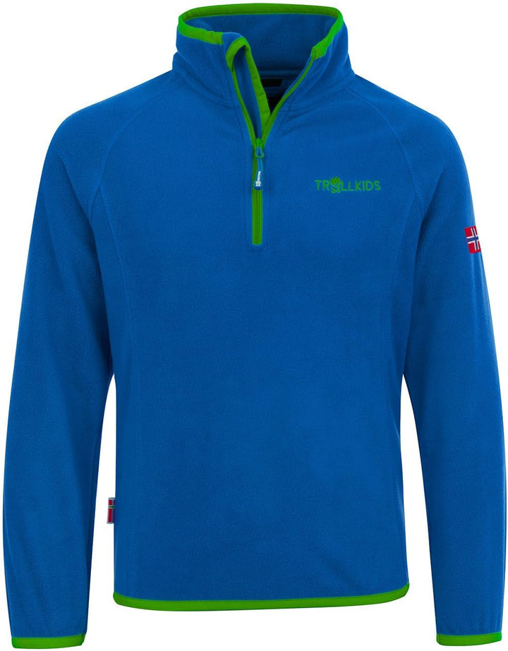 Trollkids Kinder Fleece-Pullover Nordland mit Reissverschluss 176 Mittelblau / Grün, 176 Mittelblau
