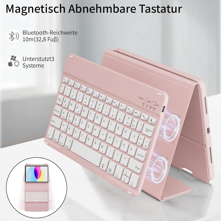 Hülle mit Tastatur für iPad A16 11 Generation 2025/10 Generation 2022 (11/10.9 Zoll) 7 Farben Beleuc