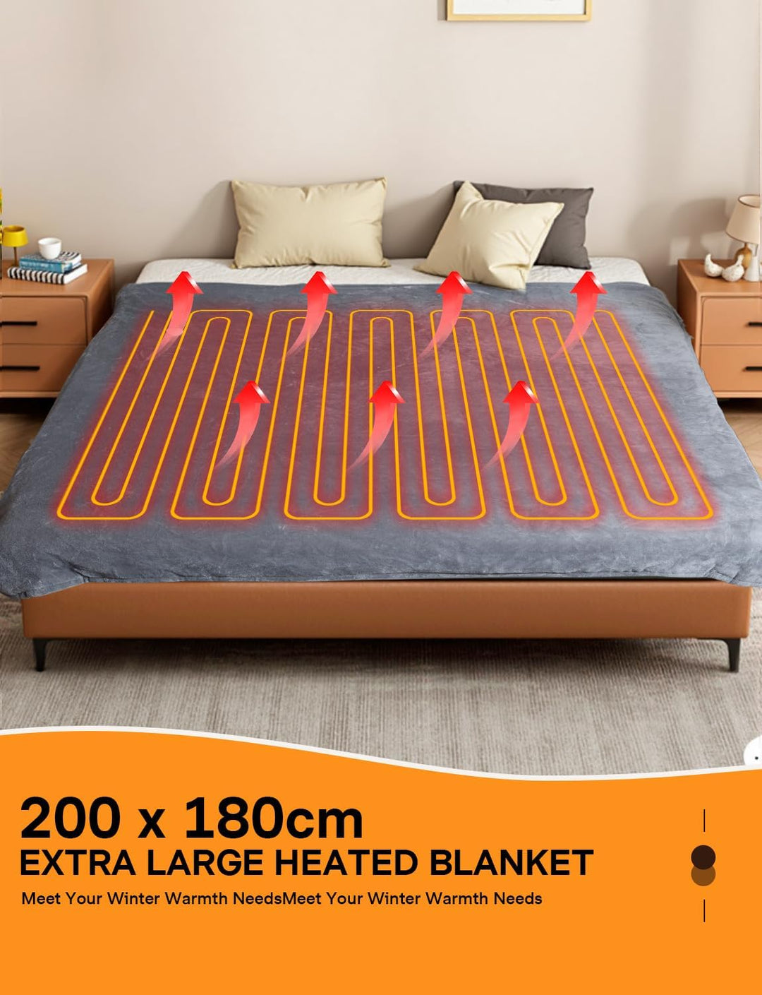 ALLJOY Heizdecke mit Abschaltautomatik 200x180cm, Elektrische Wärmedecke & 9 Heizstufen, 1-9H Timer,