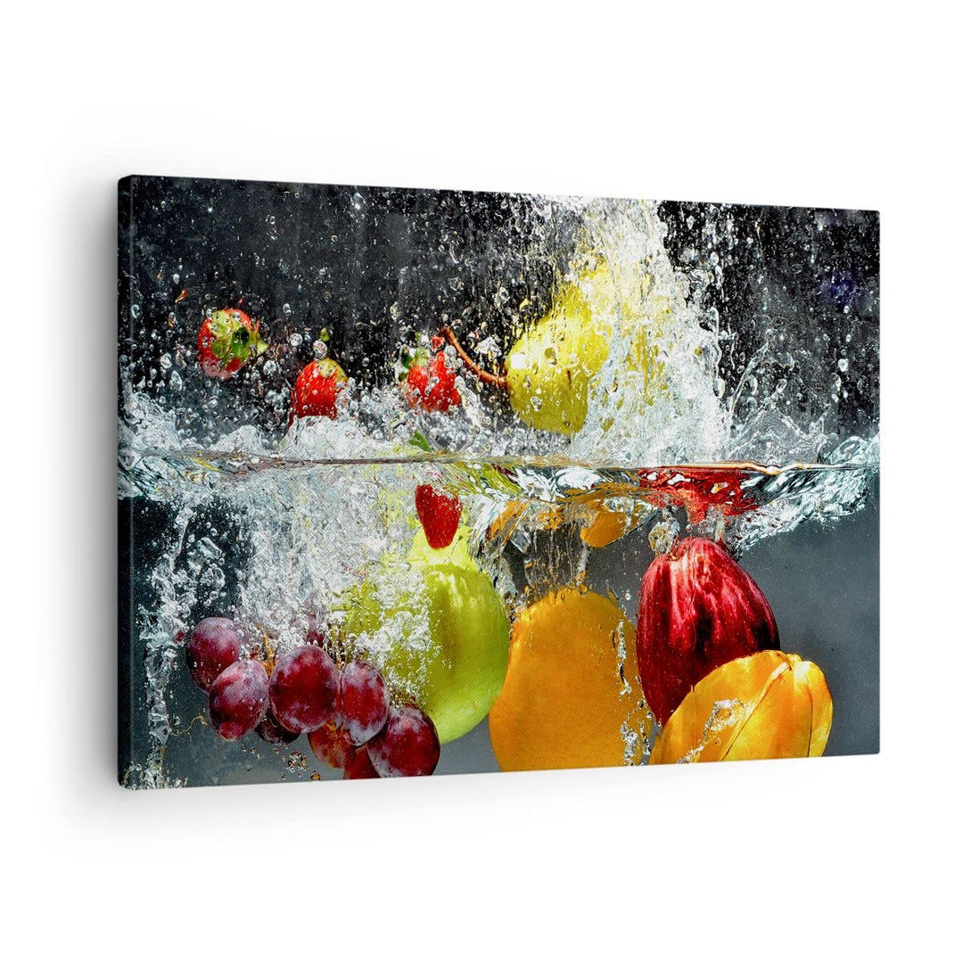 Bilder auf Leinwand Früchte Wasser Spritzer Essen Leinwandbild 70x50cm Wandbilder Dekoration Wohnzim